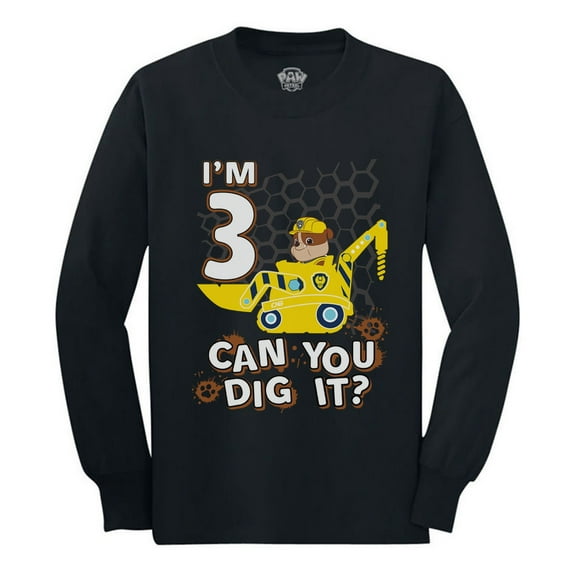 3-Year-Old Paw Patrol Themed Birthday T-Shirt - Perfect Gift for Kids' Birthday - Toddler's Officially Licensed Rubble Tractor Design - Unique Boy's Birthday Party Long Sleeve Top