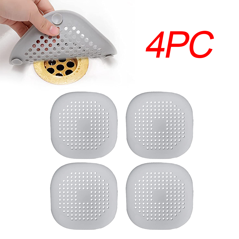 4PC Hair Shower Drain Covers, Flat Silicone Dog Drain Cover, Bathtub Kitchen Hair Catcher with