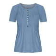 thumbnail image 4 of Rutainlusire Women Tops Women's Casual Round Neck Pleated Solid Color Button Top Blouse, 4 of 5
