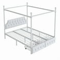 thumbnail image 5 of Queen Size Metal Canopy Platform Bed with Upholstered Headboard and Two Storage Drawers, White, 5 of 10