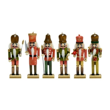S SERENABLE 6 Pieces Christmas Nutcracker Figure Decor 5'' Puppet Collectibles Wooden Nutcracker Ornaments for Tables Shelves Party Decor