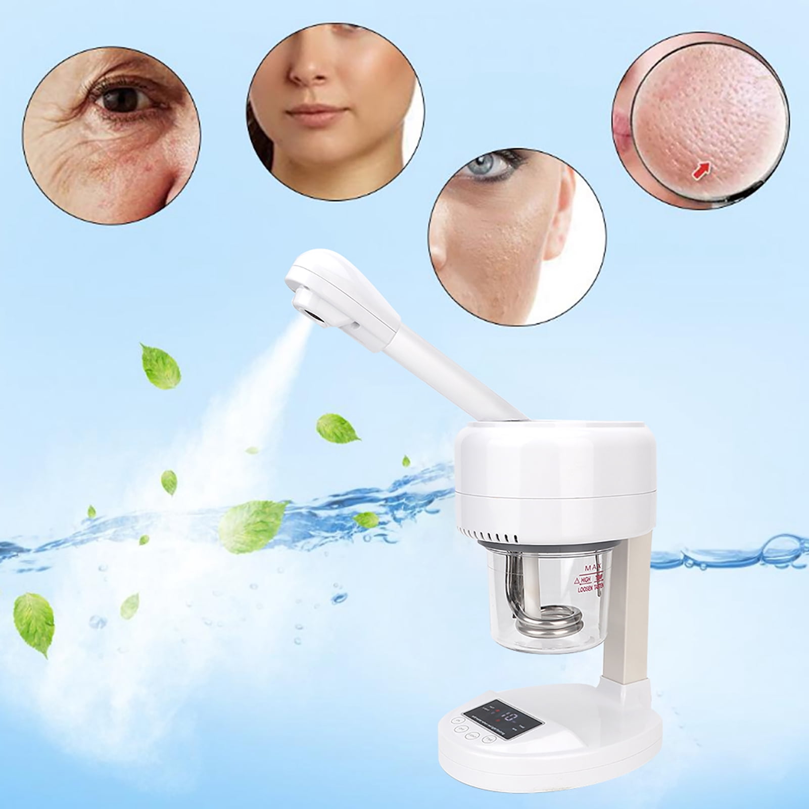 BIMZUC Professional Household Hot Mist Facial Steamer, Nano Ionic Face Sprayer for Deep Cleaning & Moisturizing (Touch Screen Type), 12.5 oz / 370ml Water Tank, EU Plug 220V