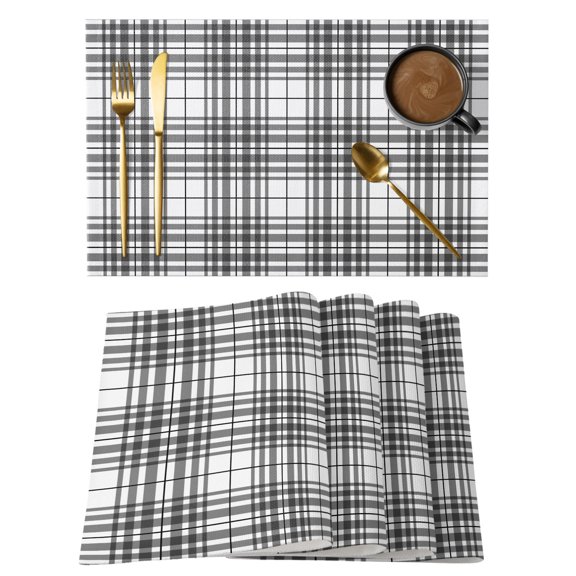 Buffalo Plaid Placemats Set of 2 Charcoal Gray Farmhouse Gingham Striped Place Mats Indoor Wipeable Table Mats Washable Cloth Dining Table Placemats for Kitchen Holiday Party Home Decor 13x19 Inch