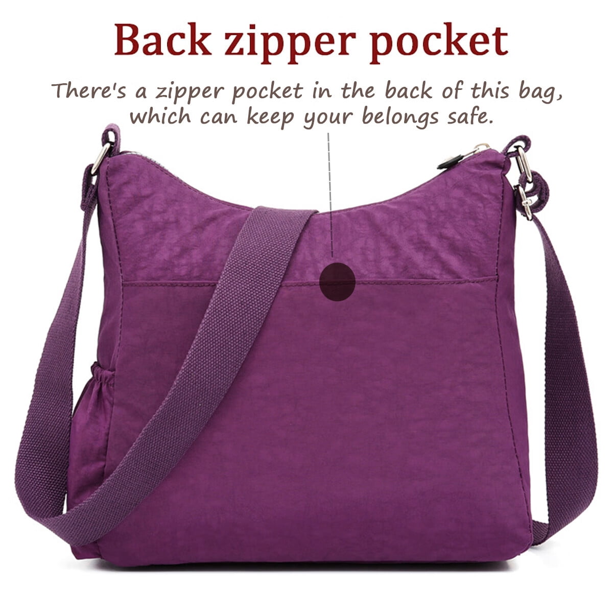 AOUNQ Crossbody Bags for Women Waterproof Hobo Purse Handbag Multi-Pocket Shoulder Bag Nylon Travel Messenger Bag,Purple