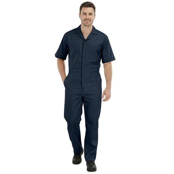 NY Threads Coveralls for Men Short Sleeve Regular Fit Mechanic Work Wear Jumpsuit with Pockets, 2X-Large, Navy