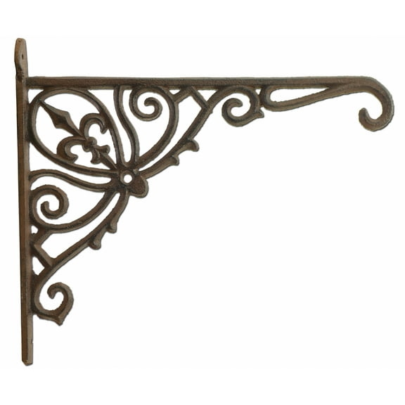 Cast Iron Plant Hanger - Ornate Fleur De Lis - Rust Brown Color - 12" Deep