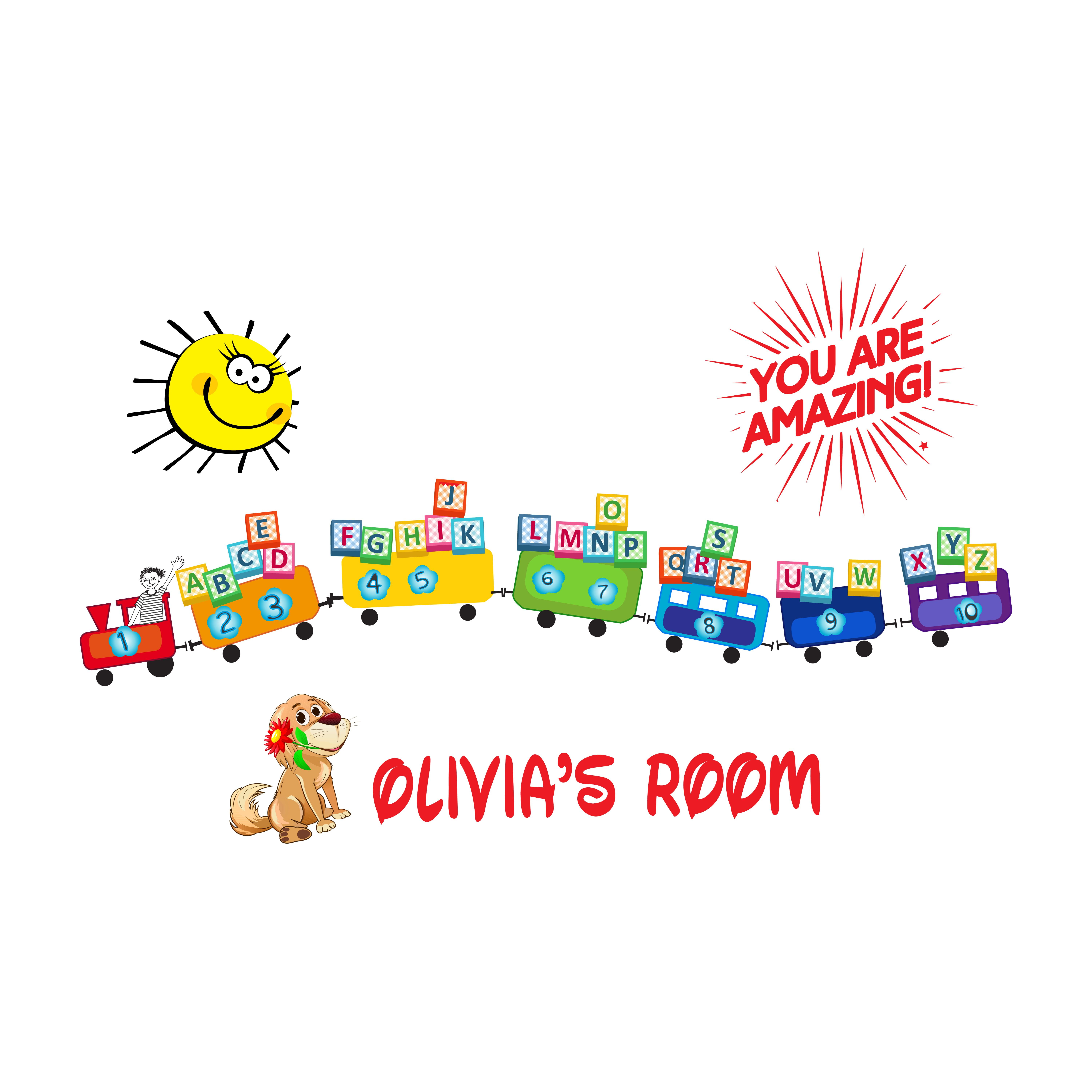 Personalized Name Education Wall Decal Colourful Alphabet Train Running