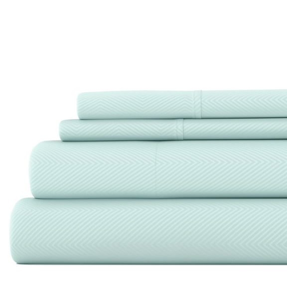 Noble Linens 4 Piece Aqua Chevron Embossed Bed Sheet Set, Queen