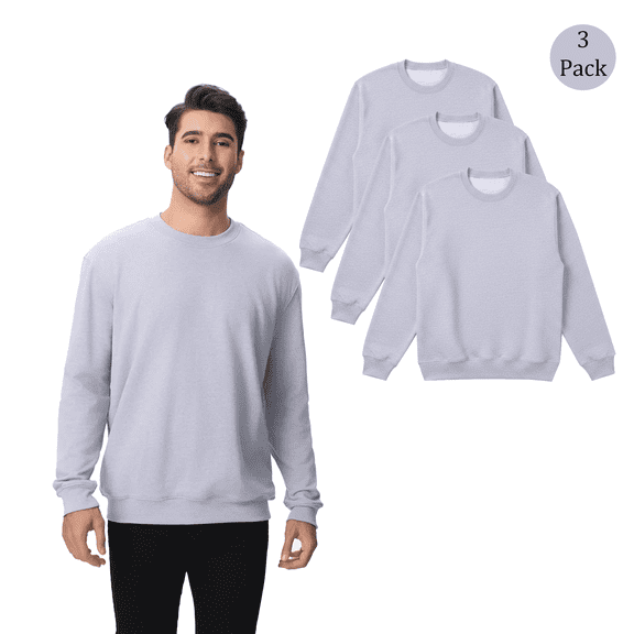 Zfeel Men Crewneck Sweatshirt, Long Sleeve Pullover Heather Grey Color Casual Sweater, 3-Pack S