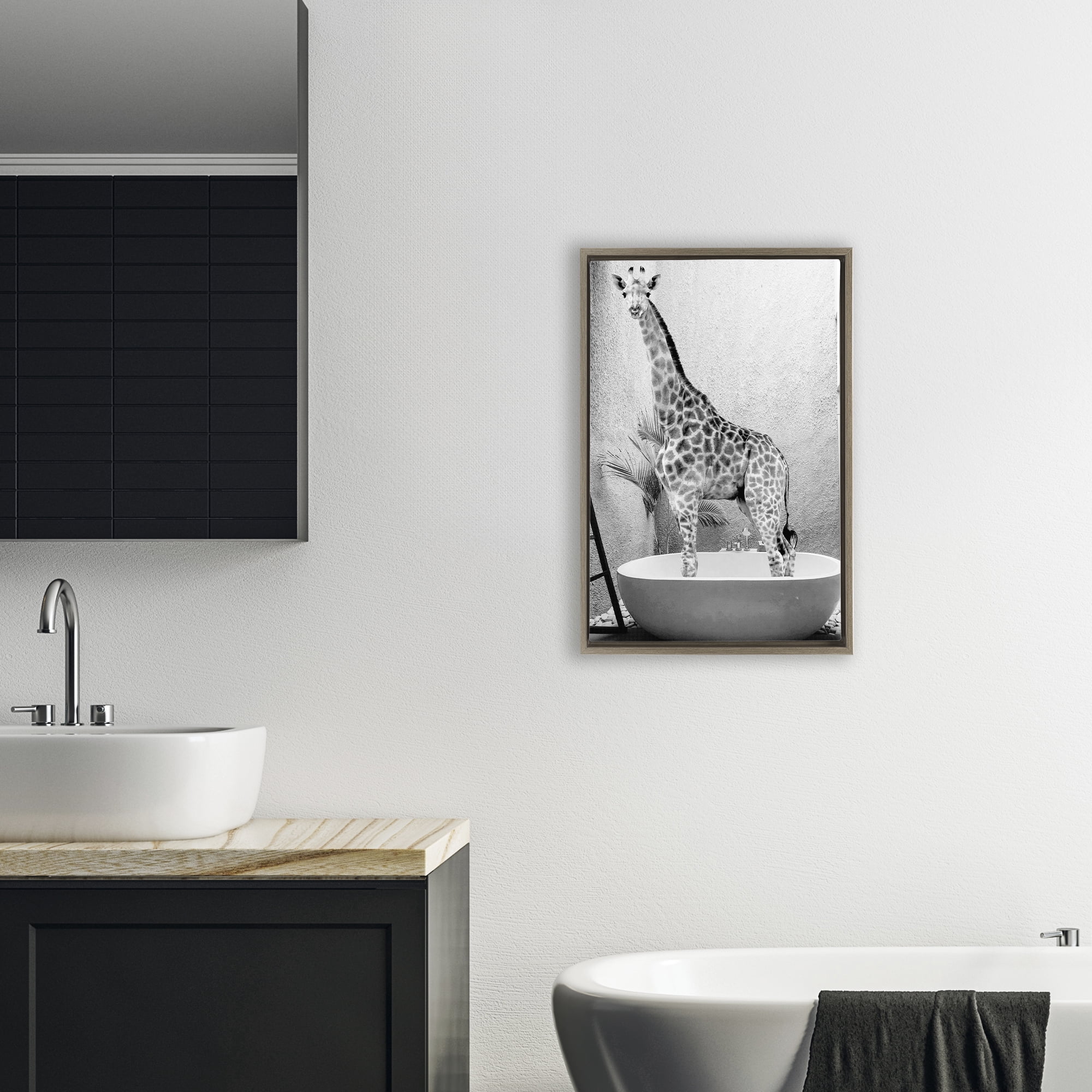 Stupell Industries Safari Bath Standing Tall Brown Framed Floater Canvas Wall Art, design by SD Graphics Studio