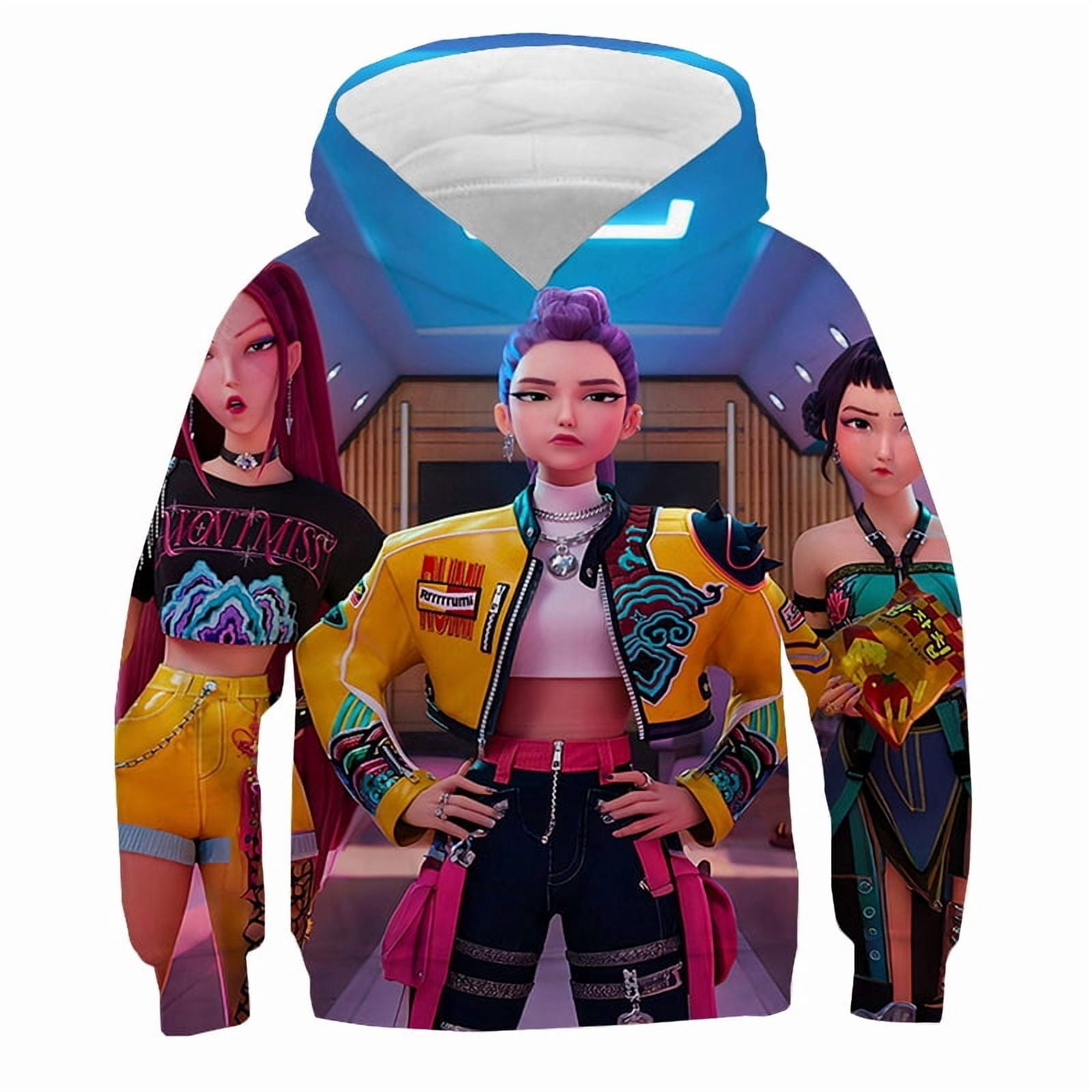 Sweat à Capuche Fille HHunters - Motifs Graphiques Colorés Kpop, Manches Longues, Confortable Pour Le Quotidien