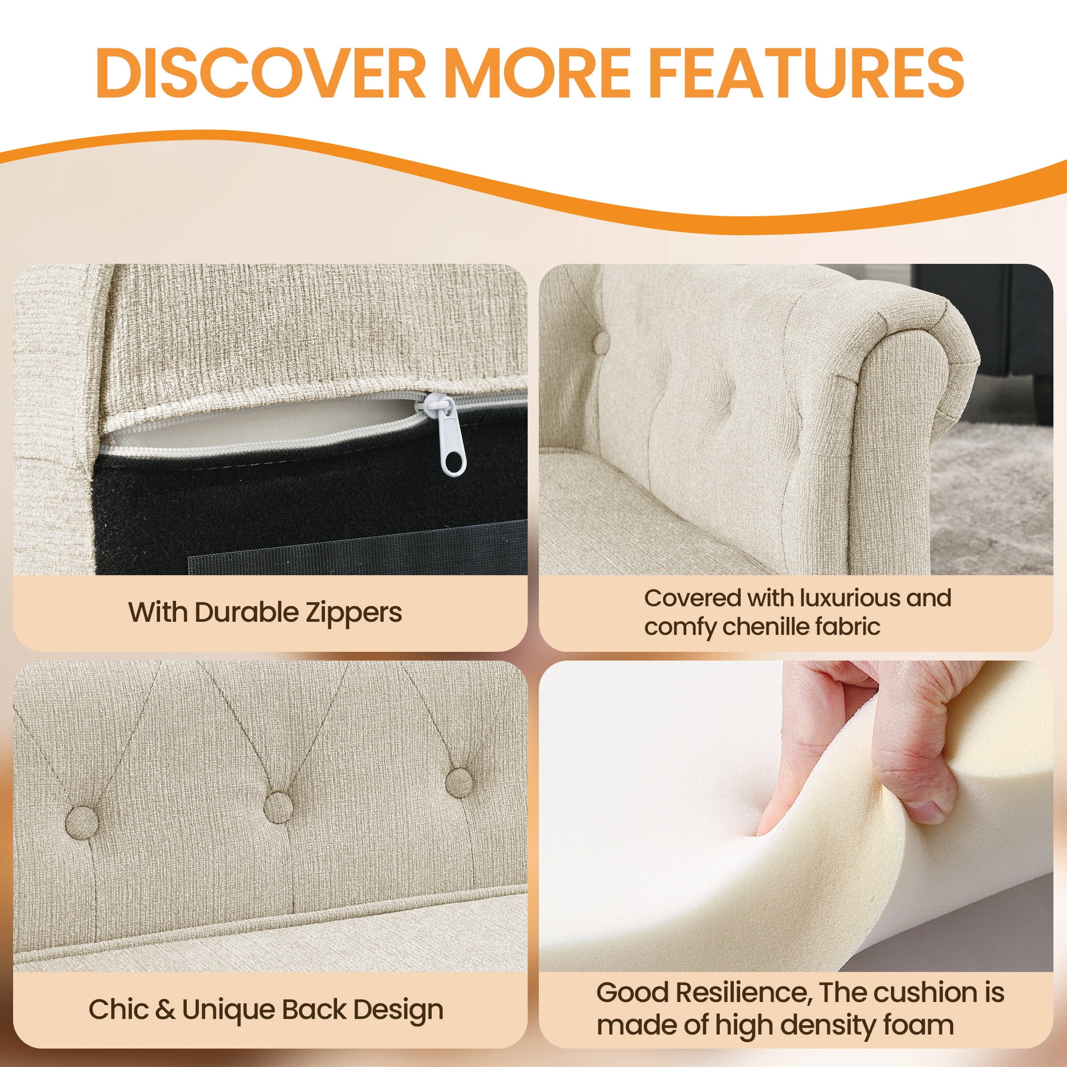 Aukfa Dog Beds for Medium and Large Dog, 33" Elevated Pet Sofa Bed Support up to 100 lbs, Beige