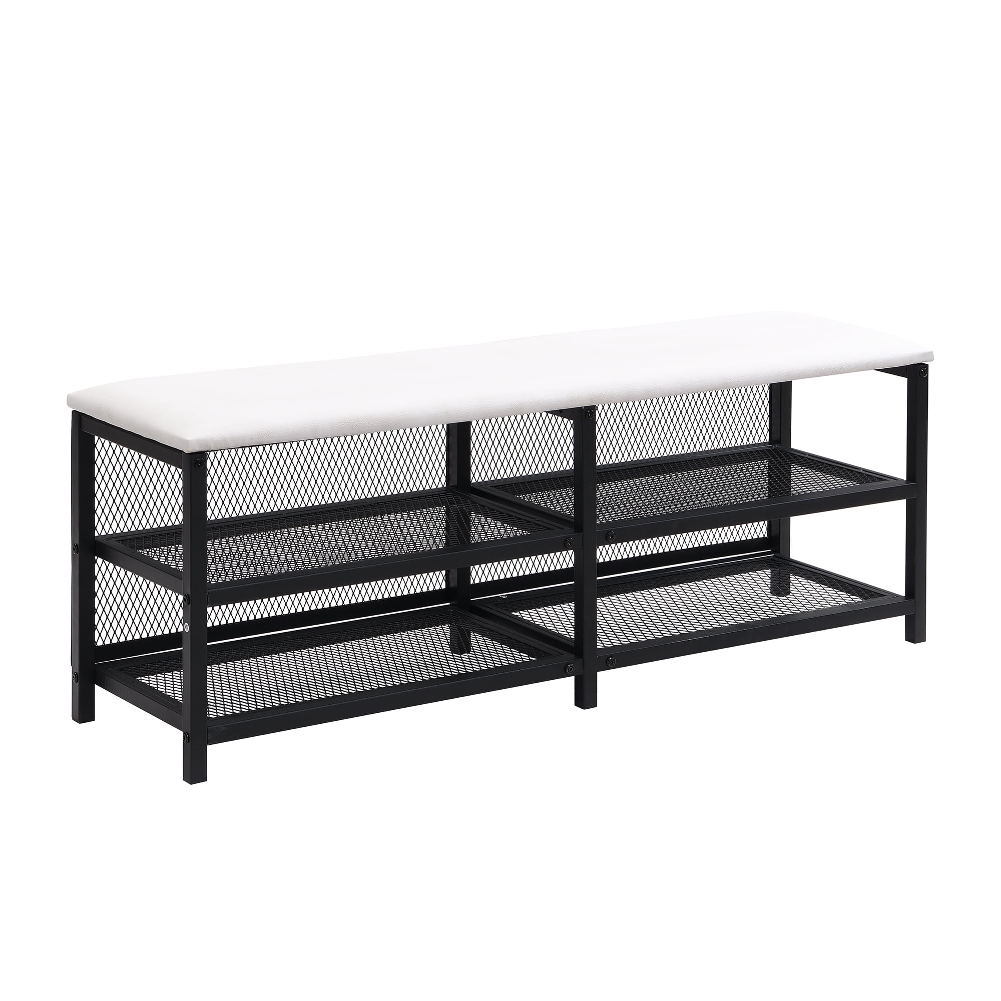 Euroco Metal Twin Size Platform Bed with Two-Tier Storage Shelves for Kids, Wood Cabinet, Black