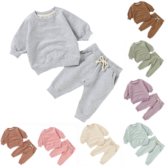 Boy Outfits Solid Crewneck Long Sleeve Hoodie and Sweatpants Set Boys' Clothing Sets Army Green 12-18 Months