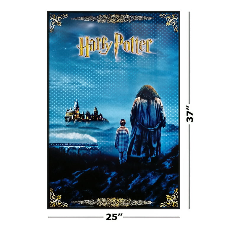 Harry Potter And The Sorcerer's Stone - Framed Movie Poster (Intl. Regular  Style B - Harry & Hagrid & Hogwarts) (Size: 25 X 37) (Black Aluminum  Frame) 