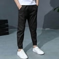 thumbnail image 2 of OSOLU Boys Pants Elastic Waist Side Pockets Jogger Kids Daily Casual Trousers Black, 2 of 8