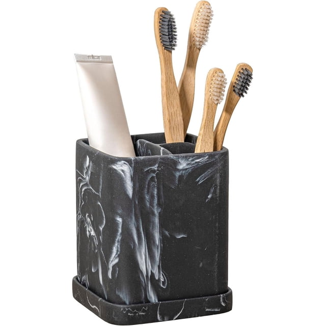Toothbrush Holder, Countertop Marble Look Electric Toothbrush Toothpaste Makeup Brush Razor Holder Stand Bathroom Organizer with Detachable Tray