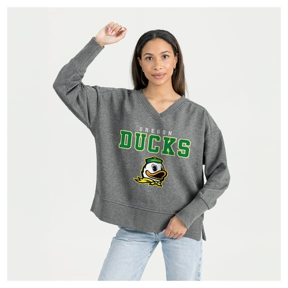 Women's Gameday Couture Gray Oregon Ducks French Terry V-Neck Pullover Sweatshirt