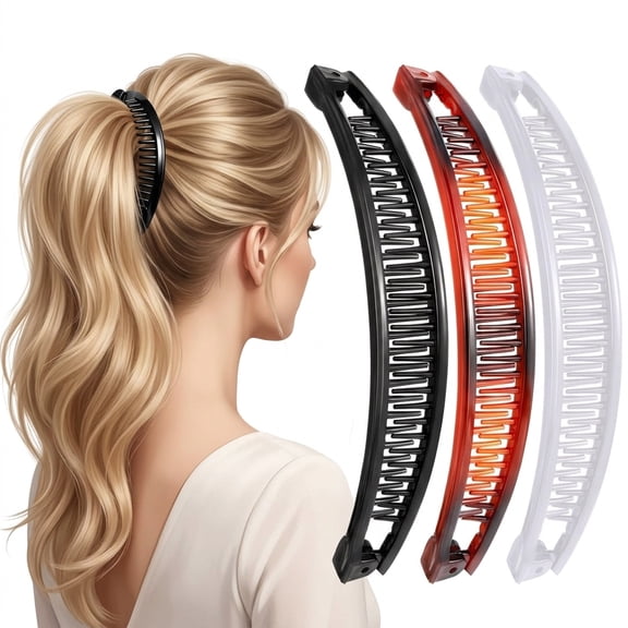 NOGIS 3Pcs Banana Hair Clips Banana Clips Hair for Women Vintage Large Bananas Hair Clip for Thick Fine Hair Banana Combs Barrettes