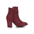 thumbnail image 3 of BLISSFUL STEP Women's Boots Faux Suede Ankle Booties Block Heel Round Toe Buckle Side Zip Boots Burgundy 7, 3 of 8