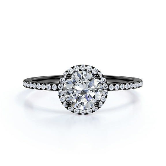 JeenMata Petite Pave Design 1 TCW Round Brilliant Cut Moissanite Classic Halo Engagement Ring in 18K Black Gold Plating over Silver