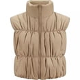 thumbnail image 2 of Solid Color High Waist Zipper Jacket Sleeve Vest Fashion Casual Short Top Vest, 2 of 5