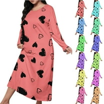 Yteetum Womens Soft Print Nightgowns Pajama Maxi Long Nightshirt Print Long Sleeve Nightgown Sleep Dress Ladies Casual Loungewear Long Sleeve Sleepwear Long Robe Homewear Pajamas