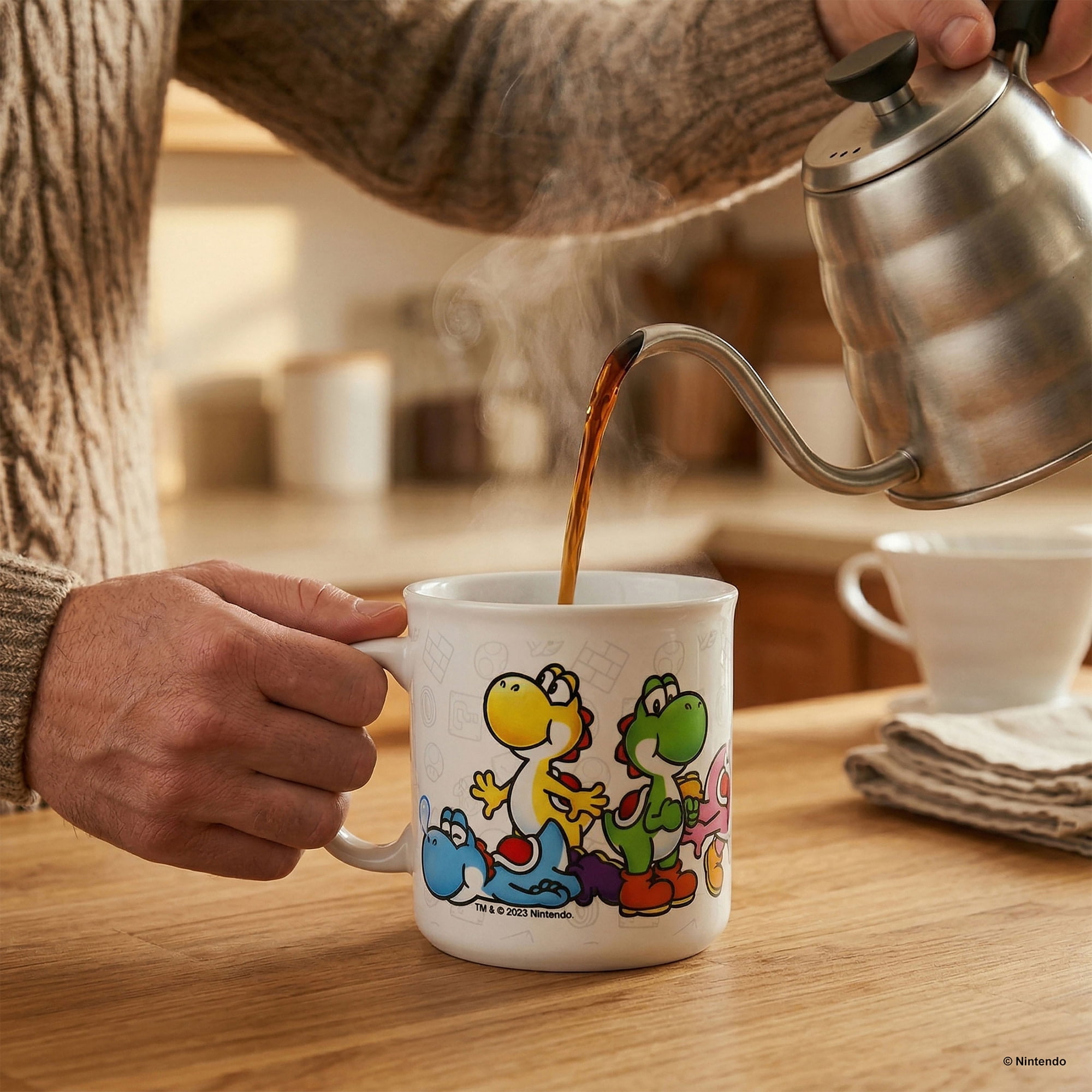 Pyramid America: Super Mario: Mario & Yoshi - 20oz Ceramic Camper Mug -Coffee Tea Cup, Microwave-Dishwasher Safe, Video Game Fan Collectible, Licensed