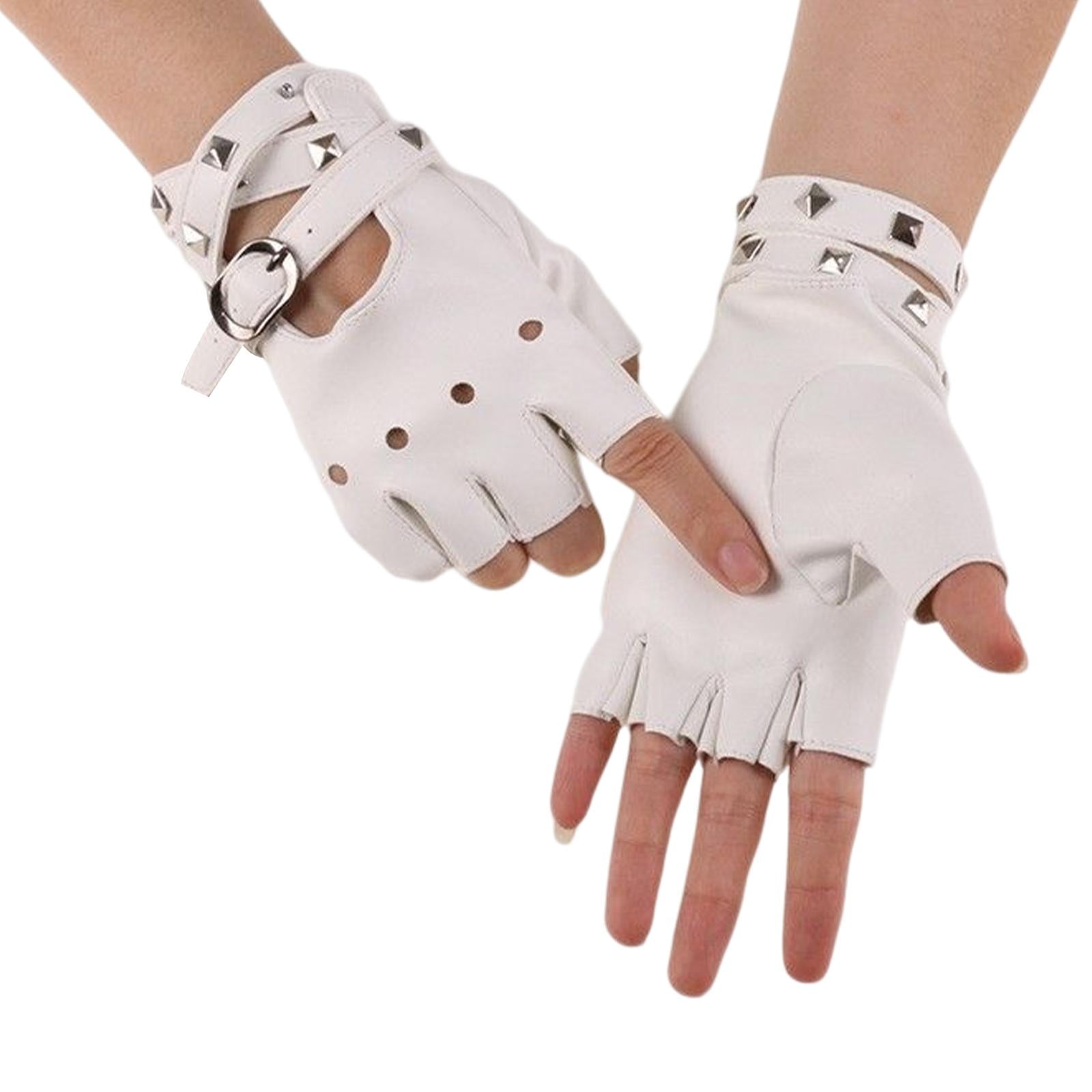 Faux Leather Fingerless Gloves, Biker Punk Gloves with Belt