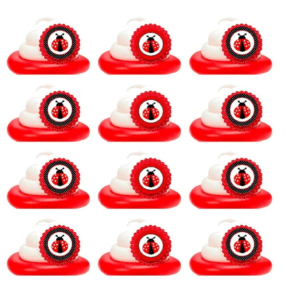 Lady Bug Easy Toppers Cupcake Decoration Rings -24pk