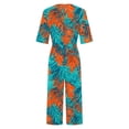 thumbnail image 4 of Mifsaly Floral Print Jumpsuits for Women V-Neck Short Sleeve Wide Leg Jumpsuit Casual Summer Vacation Tropical Resort Clothes with Pockets L, 4 of 5