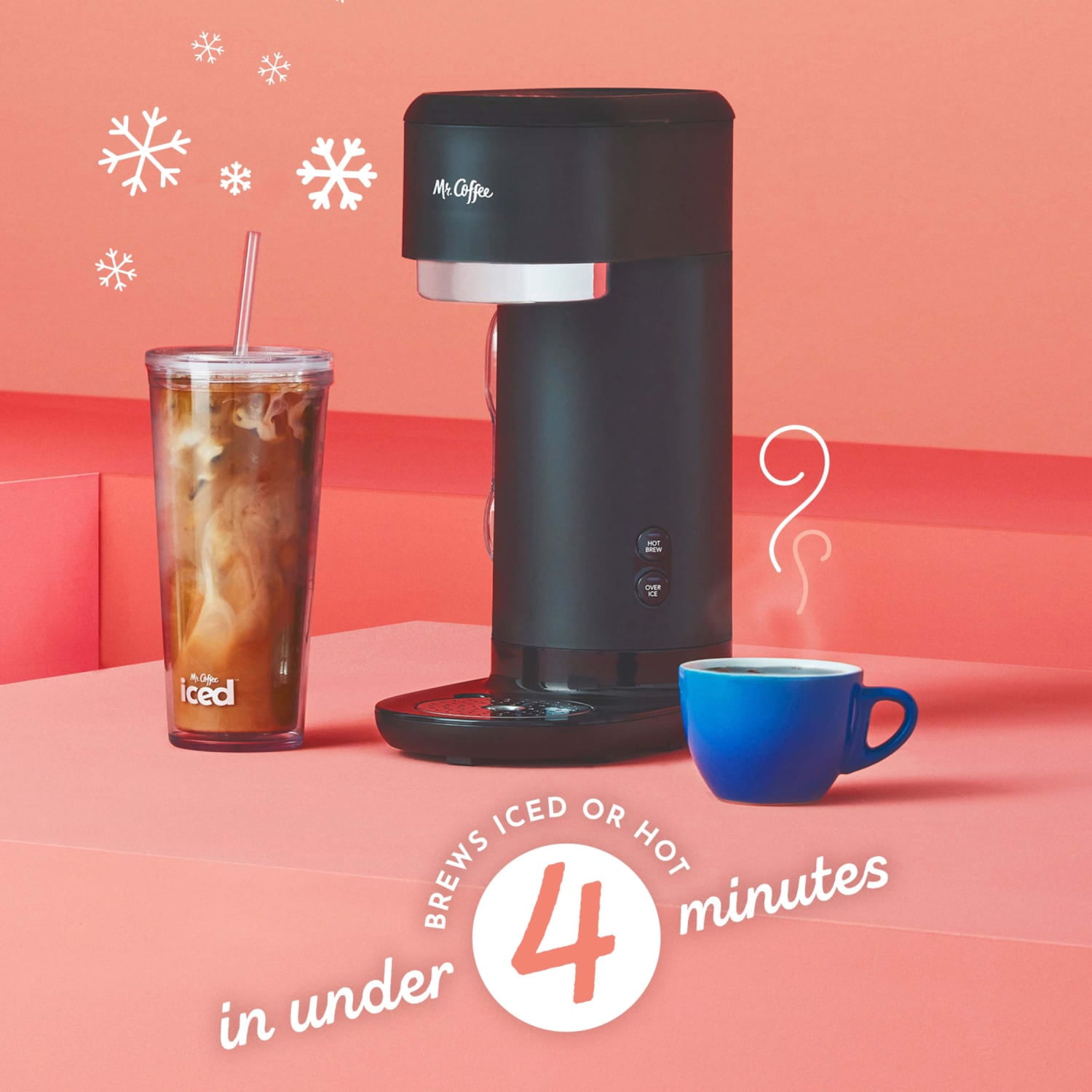 Mr. Coffee Single-Serve Iced and Hot Coffee Maker with Reusable Tumbler and Coffee Filter, Black