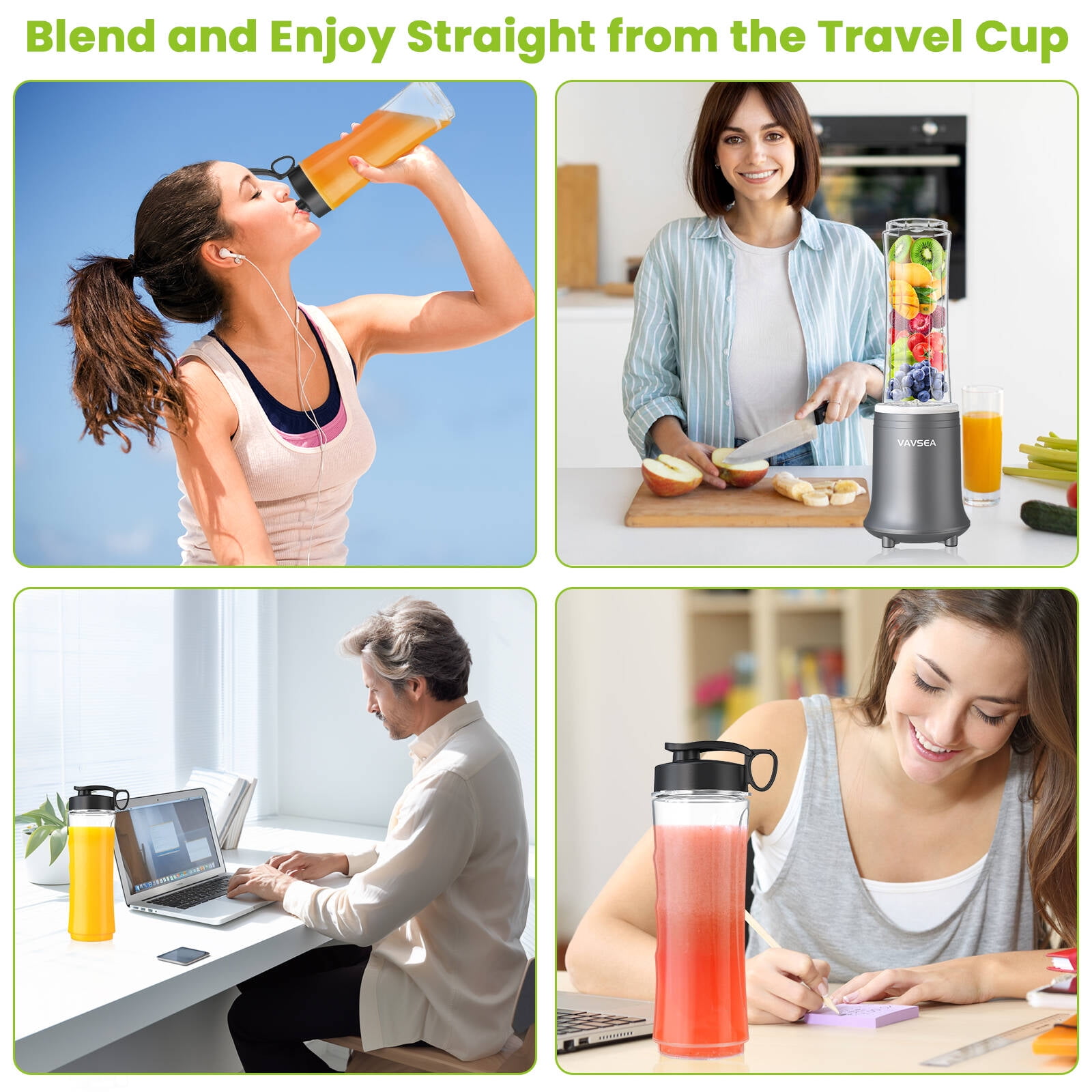 VAVSEA Personal Blender, Blender for Smoothie with BPA Free Travel Cup and Lid, Smoothie Blender for Kitchen, Office and Sports