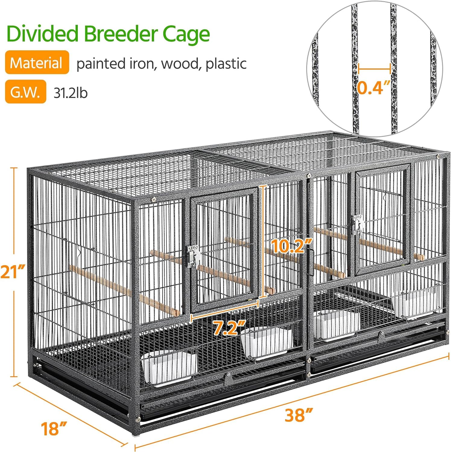 Single Stackable Sturdy Wrought Center Divider Breeder Birds Parrots Breeding Cage With Side Nesting Box Doors