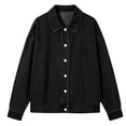 thumbnail image 5 of Women's Relaxed Fit Long Sleeve Turndown Collar Denim Button Up Cardigan Coat Jacket Comfy Versatile Spring Winter Outfits | CSEONE,Black L, 5 of 7