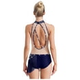 thumbnail image 2 of TiaoBug Women's Tassels Latin Dance Dress Figure Skating Bodysuit for Salsa Jazz Ballroom Dancing Performance Navy Blue XS, 2 of 6
