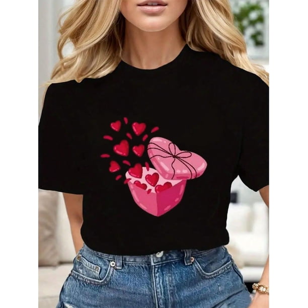 Valentine's Day Heart Graphic Tees Soft Cotton Crew Neck Short Sleeve T-Shirt Funny Novelty Design Shirts