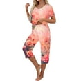 thumbnail image 4 of LOVZFMLL Pajama Sets for Women 2 Piece Floral Short Sleeve Tee Shirt and Capri Pants Lounge Sets Comfy Soft Sleepwear Loungewear, 4 of 7