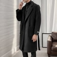 thumbnail image 7 of Men's Warm Jacket Mens Woolen Overcoat Solid Color Mid Length Coat Hoodless Overcoat Long Sleeve Turn Down Collar Button Male Autumn Winter Windbreaker Jacket With Belt, 7 of 7