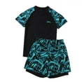 thumbnail image 5 of RMGVDSD Boys' Swimwear Plus Size Boys Rash Guard Swimsuits Set 2 Piece Short Sleeve Swim Shirts Quick Dry Bathing Suits With Trunks Summer Hawaii Swimwear For 9-10 Years, 5 of 5