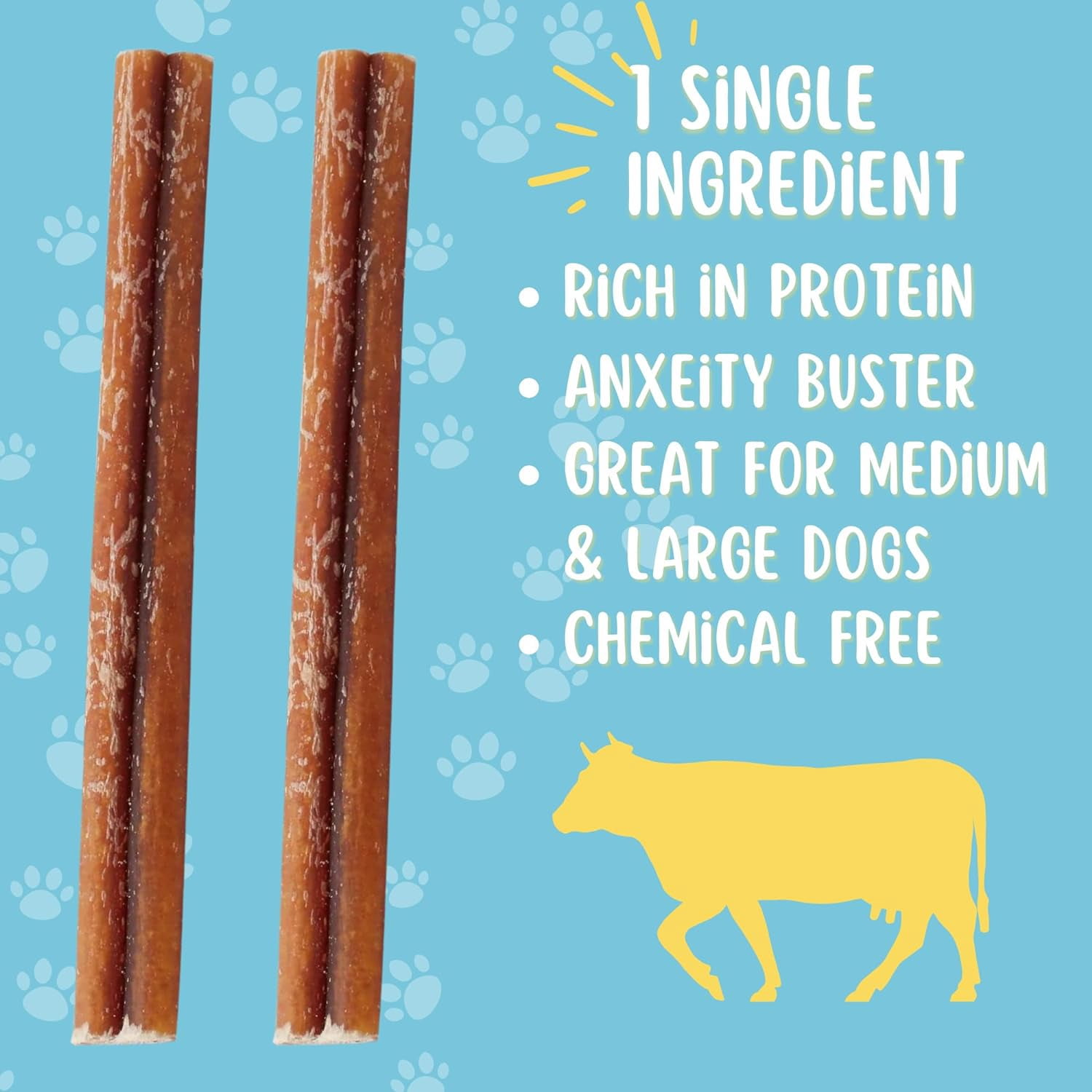 HotSpot Pets All Natural Bully Sticks 6 Inch - 10 Pack - 100% Beef Chew Dog Treat for Large Dogs