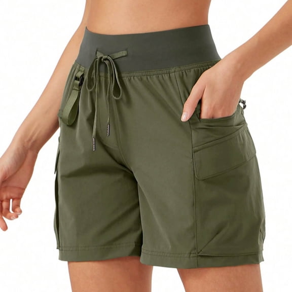 Karight Womens High Waisted Cargo Hiking Shorts Quick Dry Drawstring Zipper Pocket Athletic Workout Shorts