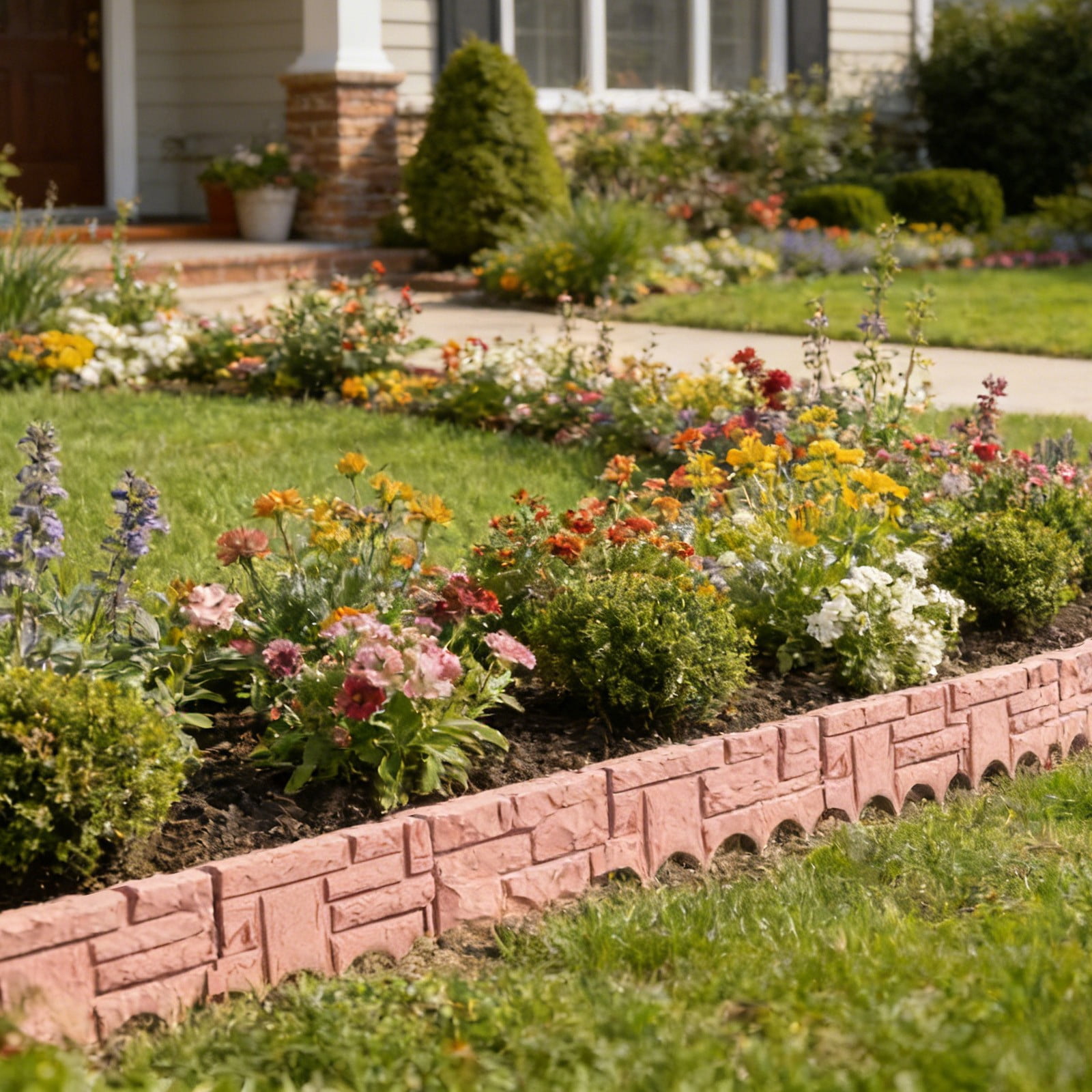 Plastic Garden Landscape Border, Tree Ring Barrier & Grass Stone Separation Fence, Interlocking Decorative Yard Edging for DIY Outdoor Landscaping, 10.24" x 8.46", AKLJWH
