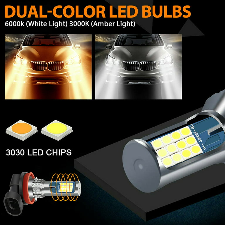 Mulanimo 2Pcs H8 H11 H16 Dual Color Car LED Fog Lamp Bulbs White/Amber  Yellow Driving Drl Lights Ip65 Waterproof 