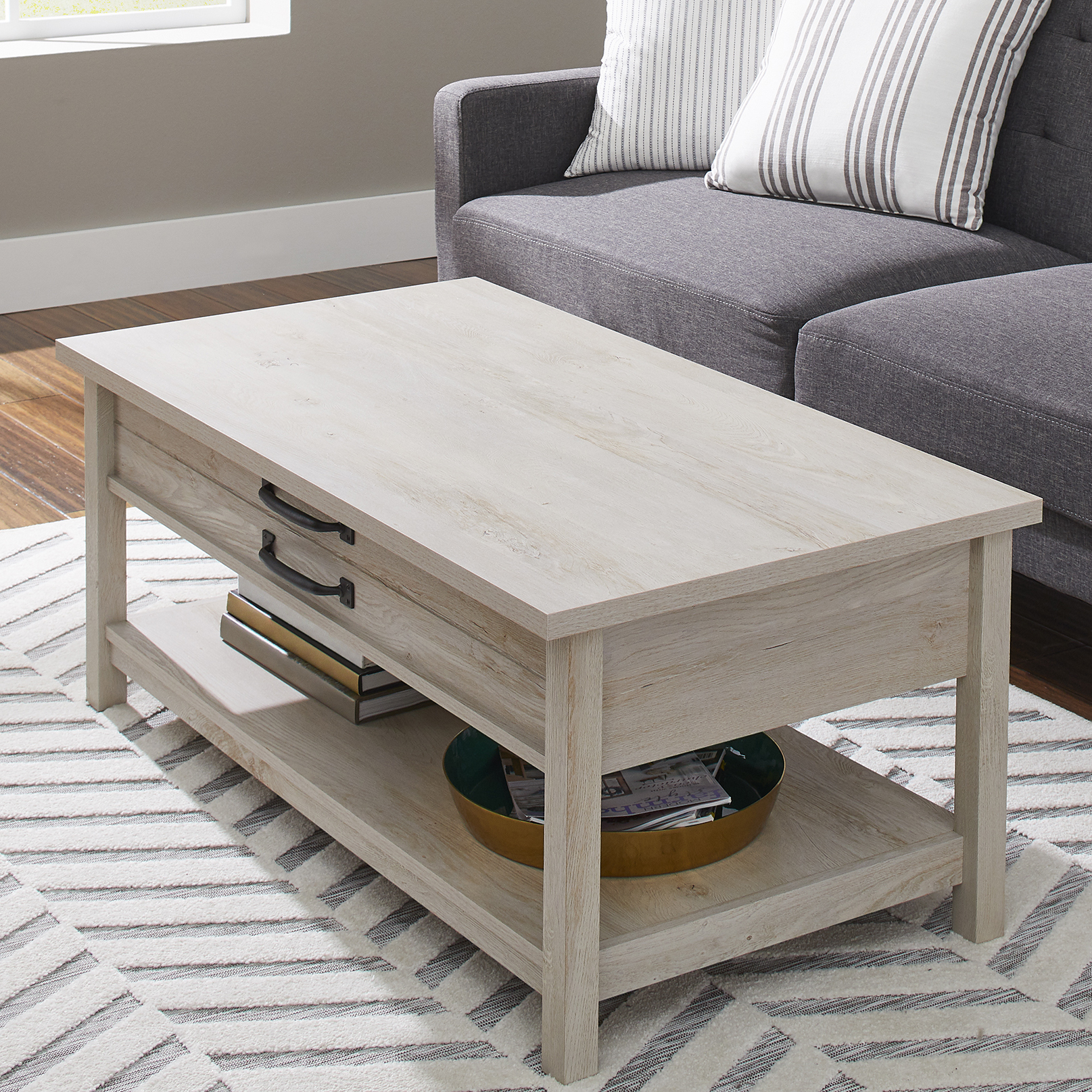 Better Homes & Gardens Modern Farmhouse Rectangle Lift Top Coffee Table, Rustic White Finish - image 5 of 16