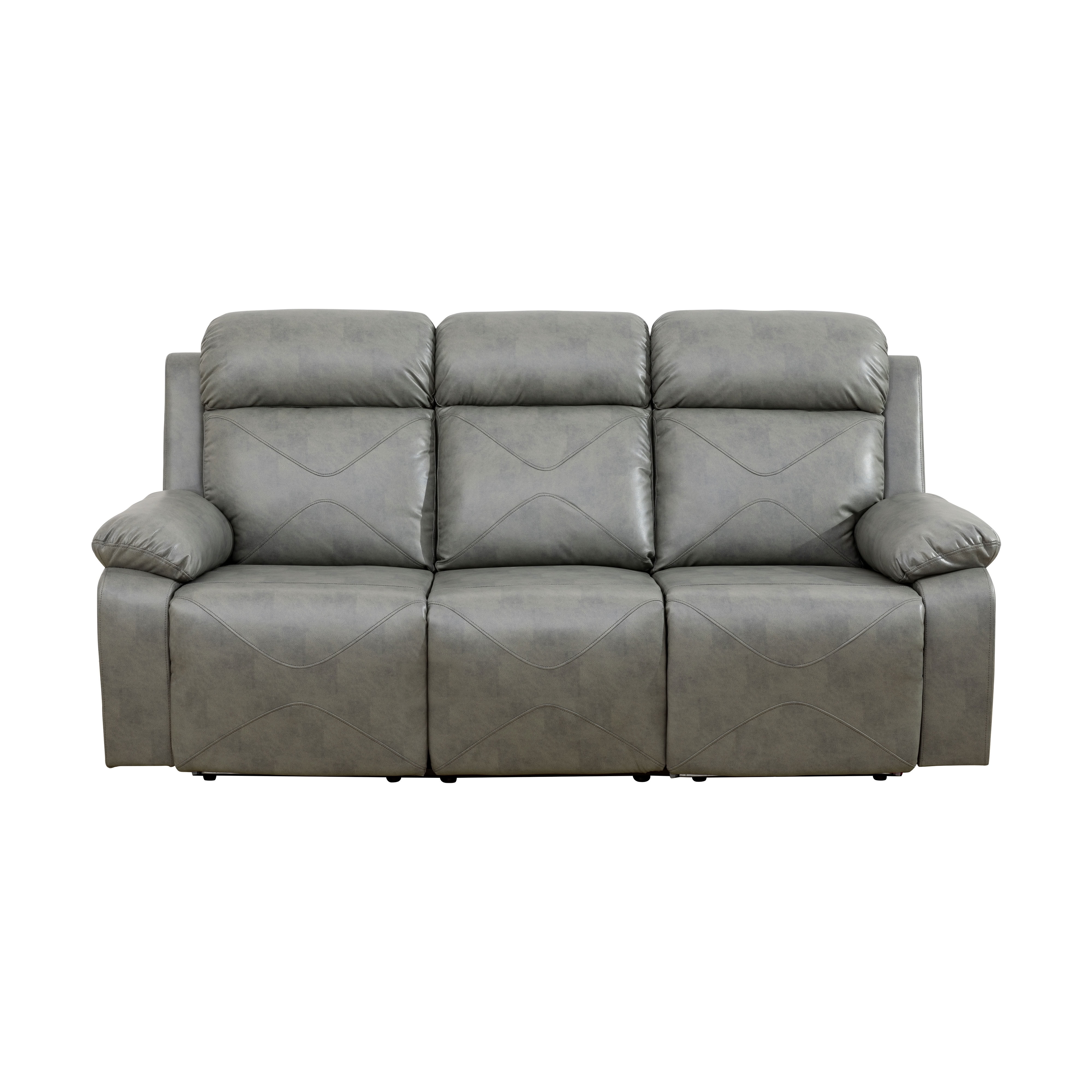 MAYEERTY 3-Seater Recliner Sofa, Breathable Leather Sofa with LED Lights & Reversible Coffee Table for Family Living Room & Home Theater