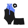 thumbnail image 4 of iixpin Kids Girls Sparkle Gymnastics Leotards with Shorts Hair Band Ballet Dance Bodysuit Tumbling Outfits Sports Unitards Black&Royal Blue 12, 4 of 6