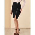 thumbnail image 5 of MODA NOVA Junior's Stretchy Skirt Midi Length Side Slit Pencil Skirts  Black 5, 5 of 6