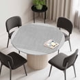 thumbnail image 2 of Gray Geometric Round Fitted Tablecloth with Elastic Edge, Waterproof Table Cloth Table Cover for 55"-60" Tables, White Greek Key Design Burlap Modern Art Tablecloths for Dining Picnic Indoor Outdoor, 2 of 9