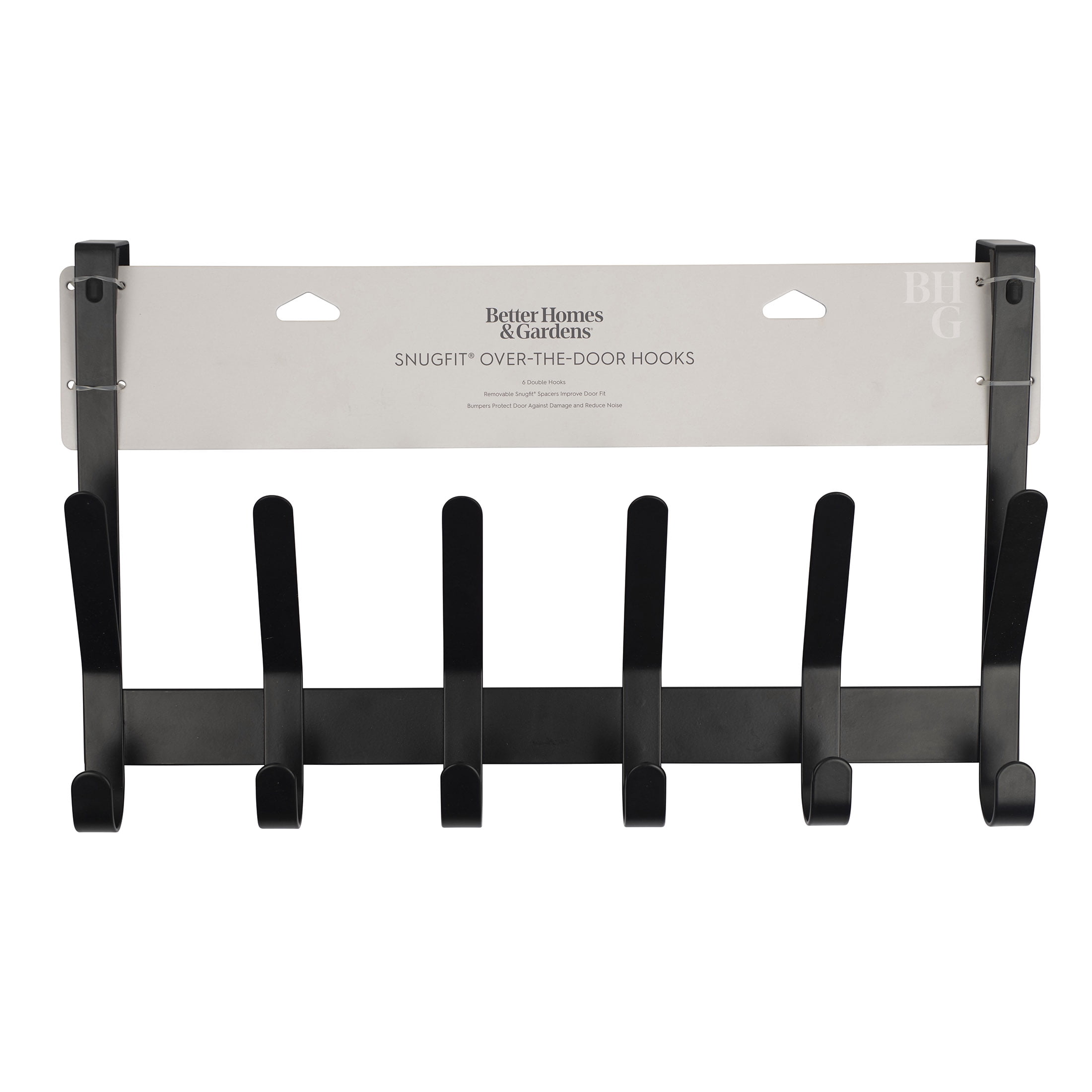 Better Homes & Gardens SnugFit Over-the-Door Hook Rack with 6 Double Hooks, Matte Black